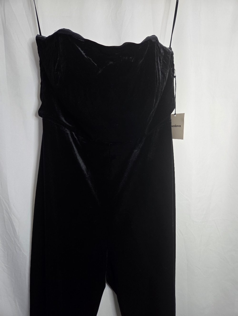 Superdown Black Velvet Strapless Jumpsuit NWT Sweetheart Tube Straight Leg Large - Picture 5 of 9